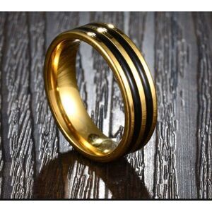Stainless Steel Black & Gold Ring